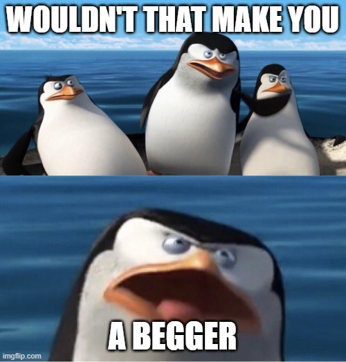 WOULDN'T THAT MAKE YOU A BEGGER | image tagged in wouldn't that make you | made w/ Imgflip meme maker