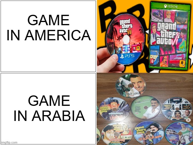 MEME | GAME IN AMERICA; GAME IN ARABIA | image tagged in memes,blank comic panel 2x2 | made w/ Imgflip meme maker