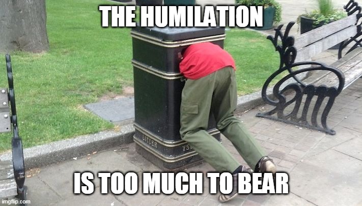 Guy in trash can | THE HUMILATION IS TOO MUCH TO BEAR | image tagged in guy in trash can | made w/ Imgflip meme maker