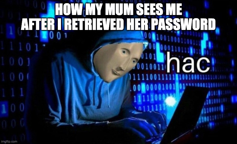 hac | HOW MY MUM SEES ME AFTER I RETRIEVED HER PASSWORD | image tagged in hac | made w/ Imgflip meme maker