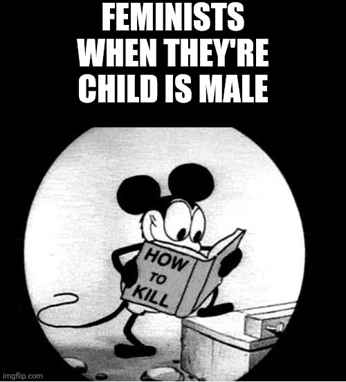 How to Kill with Mickey Mouse |  FEMINISTS WHEN THEY'RE CHILD IS MALE | image tagged in how to kill with mickey mouse,feminist,feminism | made w/ Imgflip meme maker