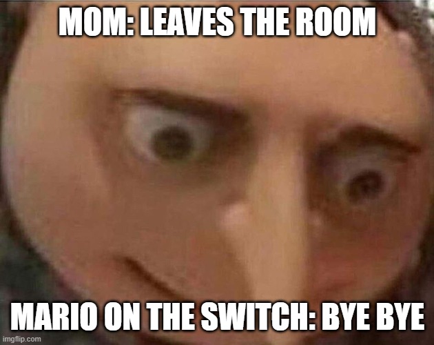 gru meme | MOM: LEAVES THE ROOM MARIO ON THE SWITCH: BYE BYE | image tagged in gru meme | made w/ Imgflip meme maker