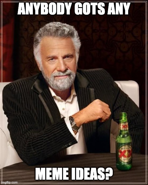 helpz mez |  ANYBODY GOTS ANY; MEME IDEAS? | image tagged in memes,the most interesting man in the world | made w/ Imgflip meme maker