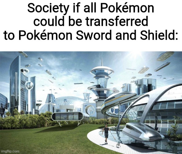 Game Freak should release an update where you can do this! | Society if all Pokémon could be transferred to Pokémon Sword and Shield: | image tagged in the future world if,pokemon,pokemon sword and shield,society if,pokemon memes | made w/ Imgflip meme maker