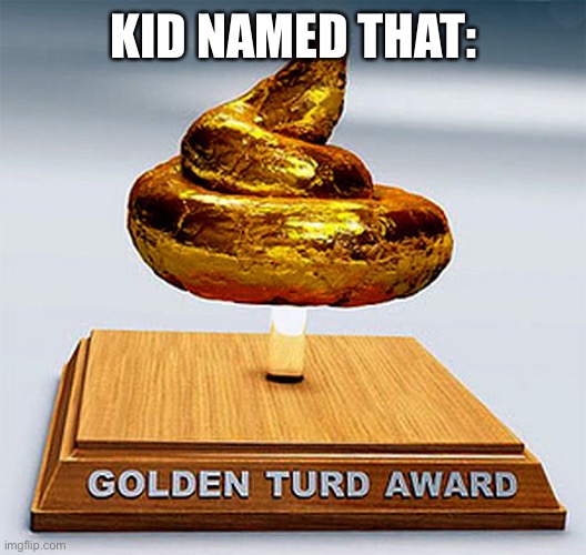 golden turd award | KID NAMED THAT: | image tagged in golden turd award | made w/ Imgflip meme maker