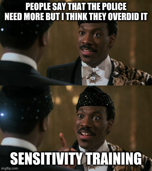 How decisions are made | PEOPLE SAY THAT THE POLICE NEED MORE BUT I THINK THEY OVERDID IT; SENSITIVITY TRAINING | image tagged in how decisions are made | made w/ Imgflip meme maker