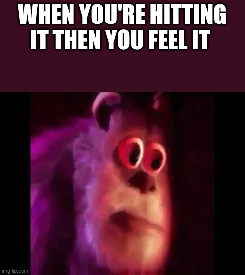 . | WHEN YOU'RE HITTING IT THEN YOU FEEL IT | image tagged in sully groan | made w/ Imgflip meme maker