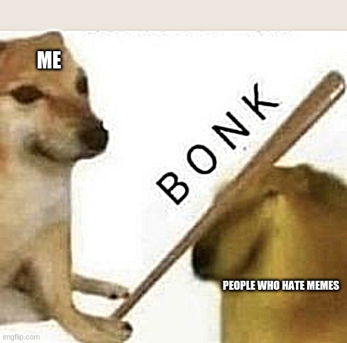 Bonk | ME; PEOPLE WHO HATE MEMES | image tagged in bonk | made w/ Imgflip meme maker
