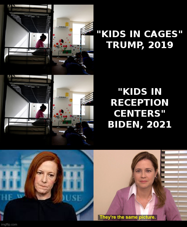Kids in Cages, 2021 Update | image tagged in trump,kids in cages,biden,kids in reception centers | made w/ Imgflip meme maker