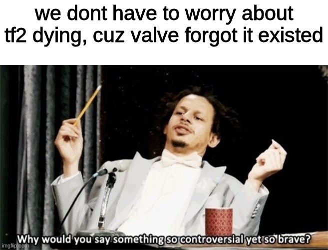 truth hurts ;-; | we dont have to worry about tf2 dying, cuz valve forgot it existed | image tagged in why would you say something so controversial yet so brave | made w/ Imgflip meme maker