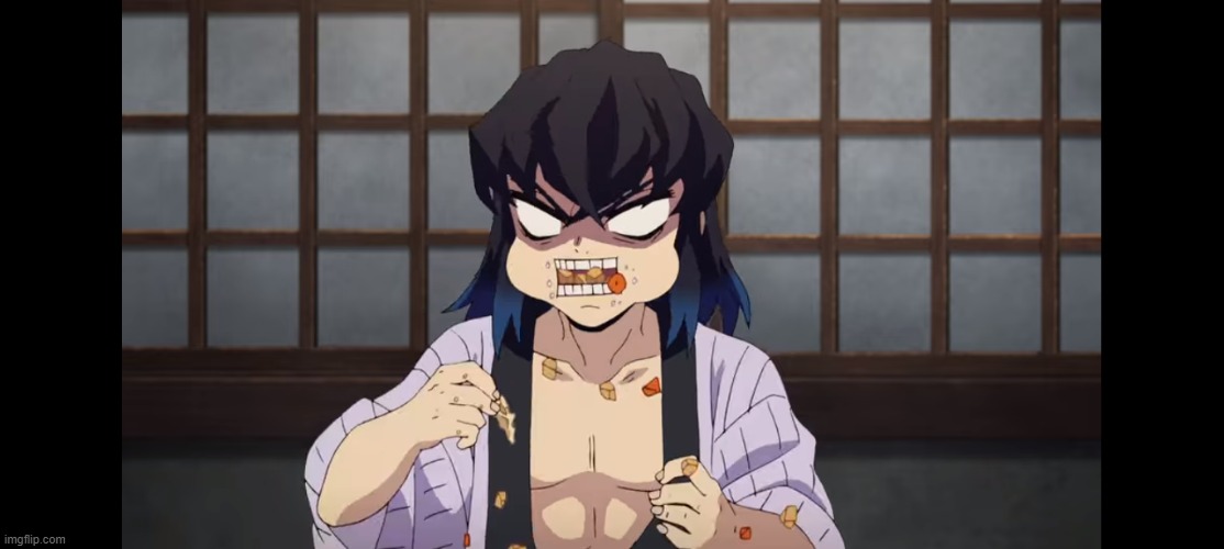 i took this cursed screenshot of inosuke eating... | image tagged in cursed,screenshot,demon slayer,funny | made w/ Imgflip meme maker