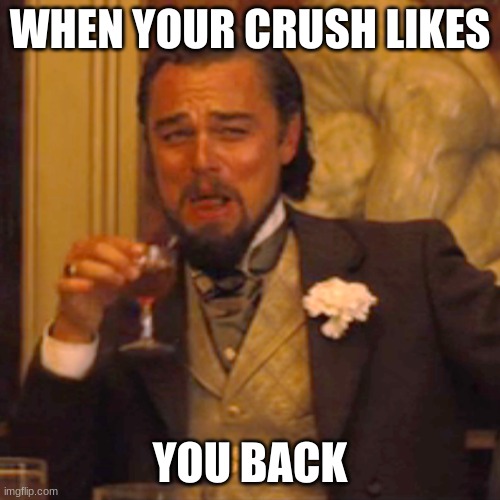 Laughing Leo |  WHEN YOUR CRUSH LIKES; YOU BACK | image tagged in memes,laughing leo | made w/ Imgflip meme maker