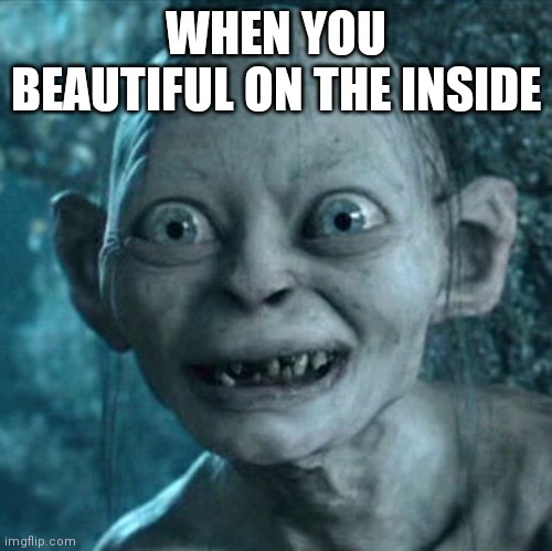 Gollum | WHEN YOU BEAUTIFUL ON THE INSIDE | image tagged in memes,gollum | made w/ Imgflip meme maker