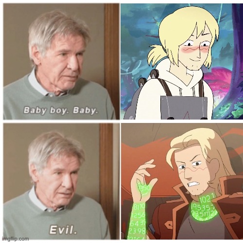Baby boy. Baby. Evil. | image tagged in baby boy baby evil,infinity train | made w/ Imgflip meme maker