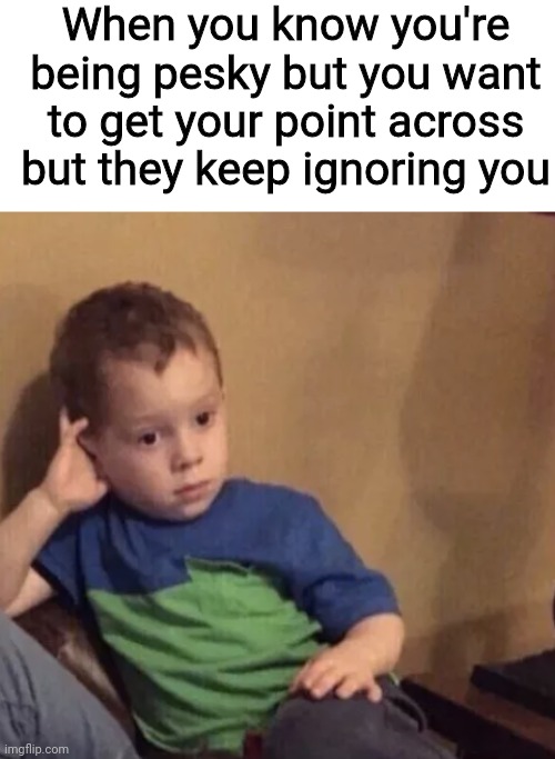 When you know you're being pesky but you want to get your point across but they keep ignoring you | image tagged in blank white template,bored kid | made w/ Imgflip meme maker
