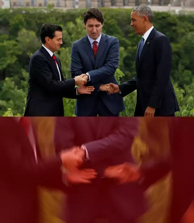 Obama Trudeau handshake intensified Blank Meme Template