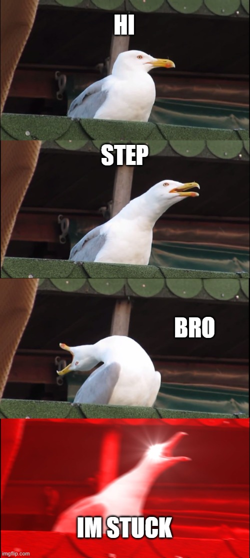 Inhaling Seagull | HI; STEP; BRO; IM STUCK | image tagged in memes,inhaling seagull | made w/ Imgflip meme maker