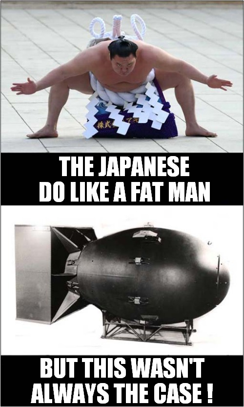 Atomic Sumo | THE JAPANESE DO LIKE A FAT MAN; BUT THIS WASN'T ALWAYS THE CASE ! | image tagged in fat man,atomic bomb,dark humour | made w/ Imgflip meme maker