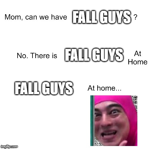 NO QUESTIONS ABOUT THE PICTURE IN THE COMMENTS | FALL GUYS; FALL GUYS; FALL GUYS | image tagged in mom can we have,memes,fall guys | made w/ Imgflip meme maker
