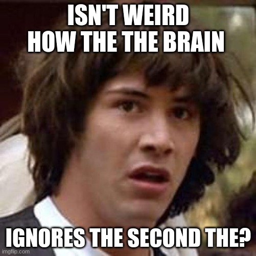 did i get you? | ISN'T WEIRD HOW THE THE BRAIN; IGNORES THE SECOND THE? | image tagged in memes,conspiracy keanu | made w/ Imgflip meme maker