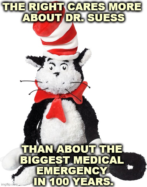 Who's more important, Dr. Suess or Dr. Fauci? When the Republicans are losing on the issues, they stir up the culture wars. | THE RIGHT CARES MORE 
ABOUT DR. SUESS; THAN ABOUT THE 
BIGGEST MEDICAL 
EMERGENCY 
IN 100 YEARS. | image tagged in gop,republicans,right wing,silly,empty,noise | made w/ Imgflip meme maker