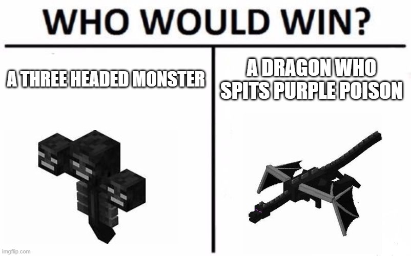 OBVIOUSLY the Wither | A THREE HEADED MONSTER; A DRAGON WHO SPITS PURPLE POISON | image tagged in memes,who would win | made w/ Imgflip meme maker