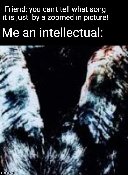 Someone please get this | Friend: you can't tell what song it is just  by a zoomed in picture! Me an intellectual: | image tagged in iowa | made w/ Imgflip meme maker