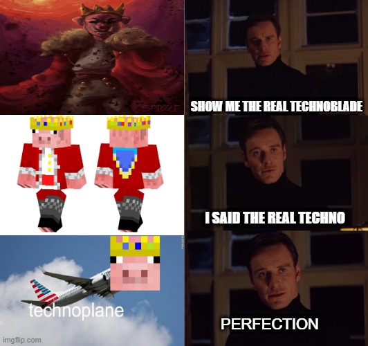 TECHNOPLANE | SHOW ME THE REAL TECHNOBLADE; I SAID THE REAL TECHNO; PERFECTION | image tagged in perfection | made w/ Imgflip meme maker