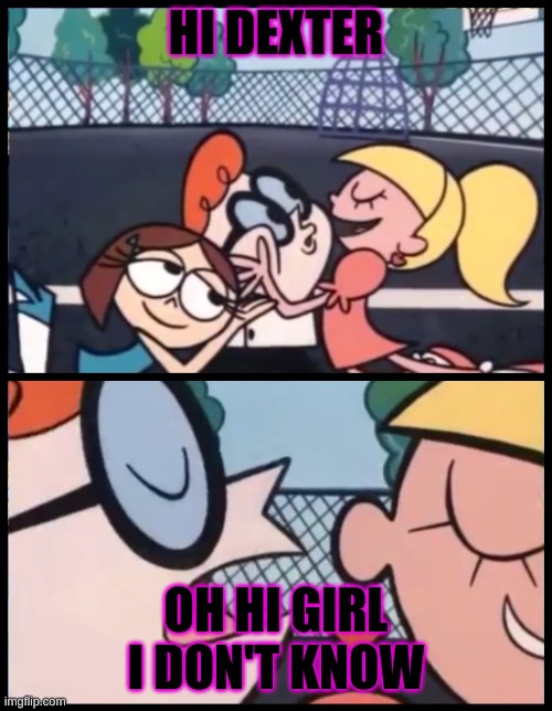 Say it Again, Dexter |  HI DEXTER; OH HI GIRL I DON'T KNOW | image tagged in memes,say it again dexter | made w/ Imgflip meme maker
