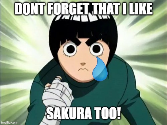 Rock Lee Serious | DONT FORGET THAT I LIKE SAKURA TOO! | image tagged in rock lee serious | made w/ Imgflip meme maker