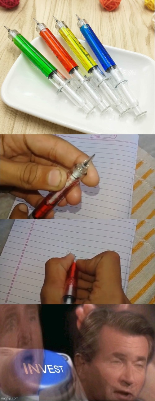 I would invest in these syringe pencils! | image tagged in invest,funny,memes,vaccines | made w/ Imgflip meme maker