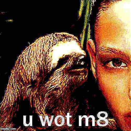 Fun w/ New Templates: Whisper sloth u wot m8 | image tagged in whisper sloth u wot m8 deep-fried 1,whisper sloth,rape sloth,u wot m8,deep fried,deep fried hell | made w/ Imgflip meme maker