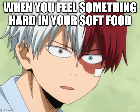 ummm |  WHEN YOU FEEL SOMETHING HARD IN YOUR SOFT FOOD | image tagged in surprised todoroki,funny,relatable,memes,mha,so true memes | made w/ Imgflip meme maker