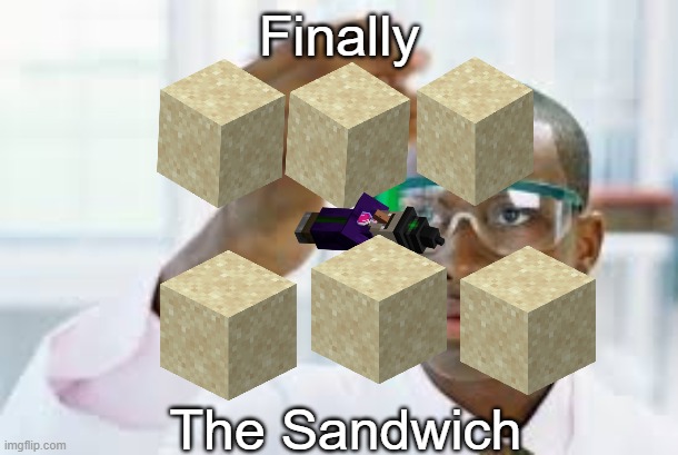 The witch turned into that cuz he ate sand lol wut wot | Finally; The Sandwich | image tagged in finally,minecraft | made w/ Imgflip meme maker