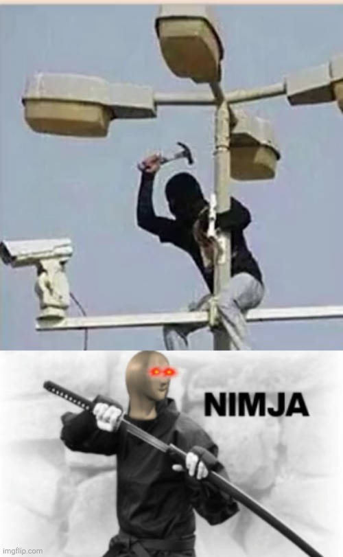 doont wori ei gat et en da nimja stile ( don't worry I got it in the ninja style). | image tagged in meme man nimja,meme man,cctv,stealth | made w/ Imgflip meme maker