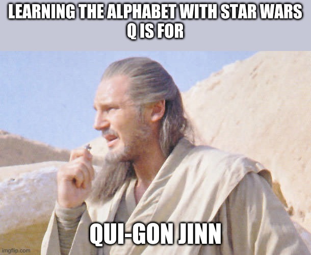 Learning the alphabet with Star Wars | LEARNING THE ALPHABET WITH STAR WARS
Q IS FOR; QUI-GON JINN | image tagged in quigonjin | made w/ Imgflip meme maker