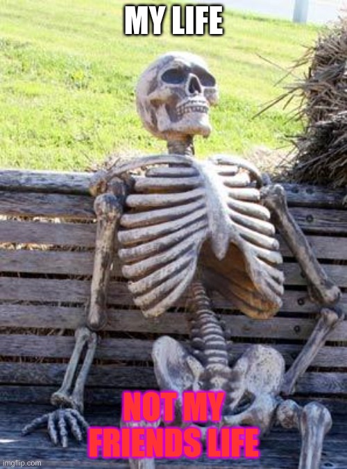 Waiting Skeleton | MY LIFE; NOT MY FRIENDS LIFE | image tagged in memes,waiting skeleton | made w/ Imgflip meme maker