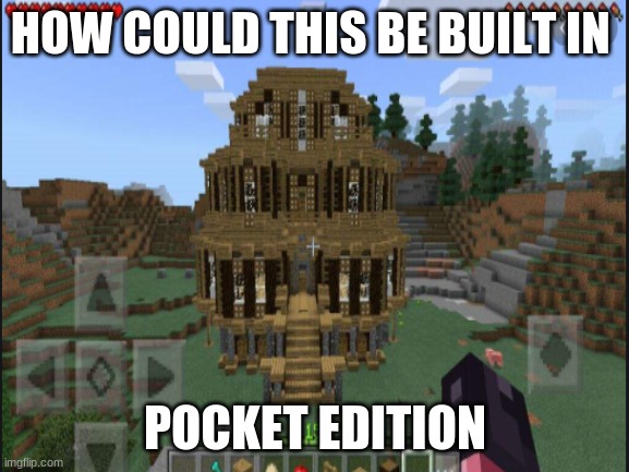 HOW COULD THIS BE BUILT IN; POCKET EDITION | image tagged in minecraft | made w/ Imgflip meme maker