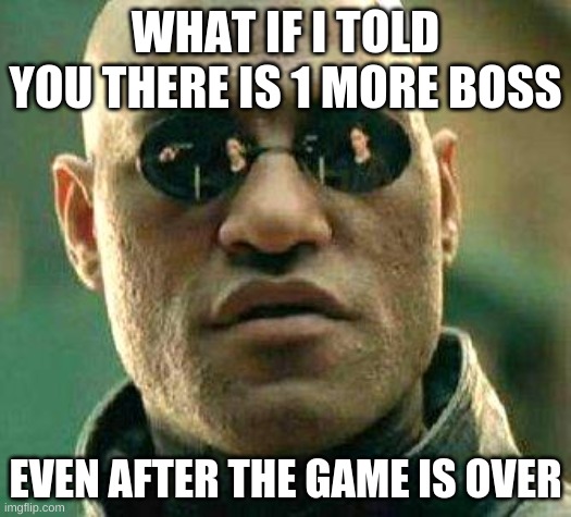 not 1 more | WHAT IF I TOLD YOU THERE IS 1 MORE BOSS; EVEN AFTER THE GAME IS OVER | image tagged in what if i told you,boss,video games | made w/ Imgflip meme maker