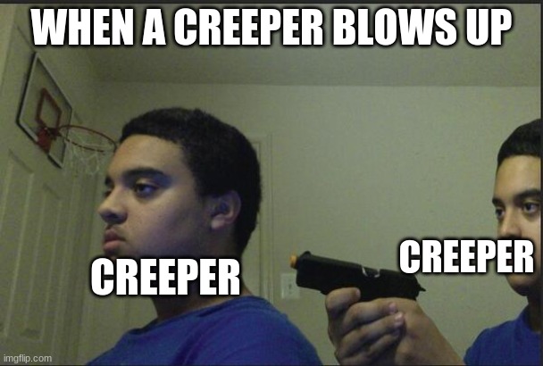 Trust Nobody, Not Even Yourself | WHEN A CREEPER BLOWS UP; CREEPER; CREEPER | image tagged in trust nobody not even yourself | made w/ Imgflip meme maker