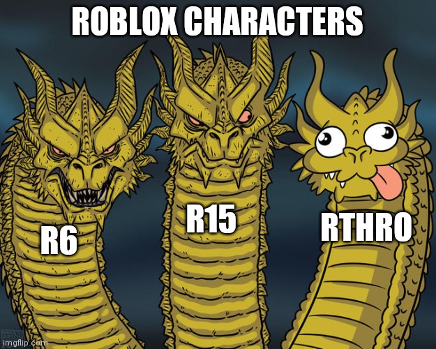 Three-headed Dragon | ROBLOX CHARACTERS; R15; RTHRO; R6 | image tagged in three-headed dragon,roblox r6,roblox r15,roblox anthro | made w/ Imgflip meme maker