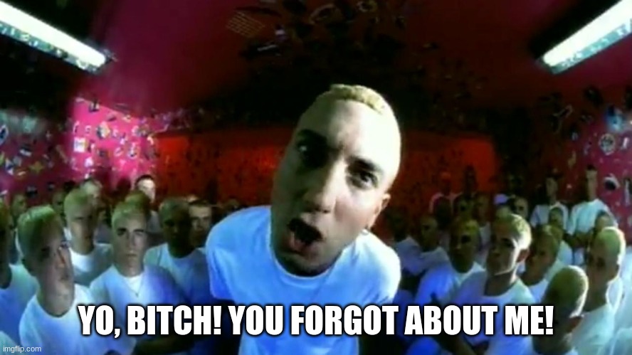 slim shady | YO, BITCH! YOU FORGOT ABOUT ME! | image tagged in slim shady | made w/ Imgflip meme maker