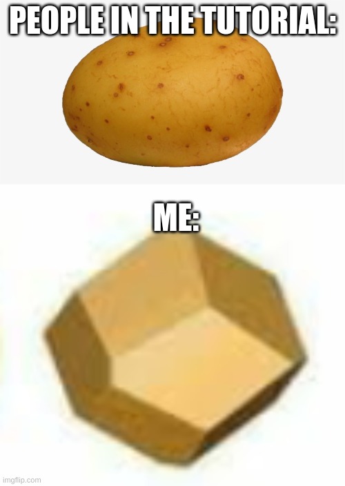 PEOPLE IN THE TUTORIAL:; ME: | image tagged in potato | made w/ Imgflip meme maker