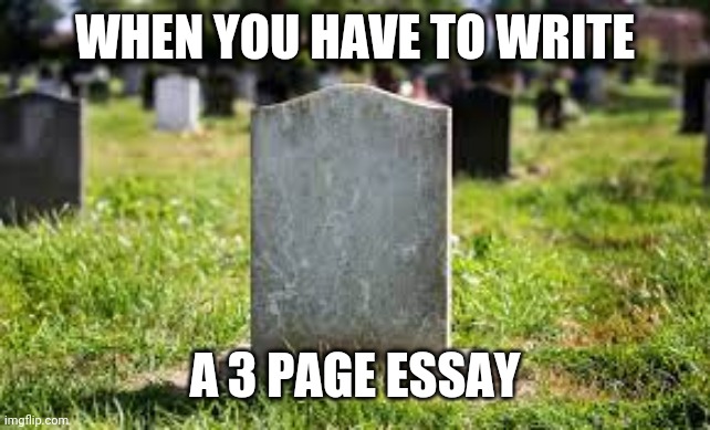 English meme |  WHEN YOU HAVE TO WRITE; A 3 PAGE ESSAY | image tagged in death,tombstone,english,essay | made w/ Imgflip meme maker