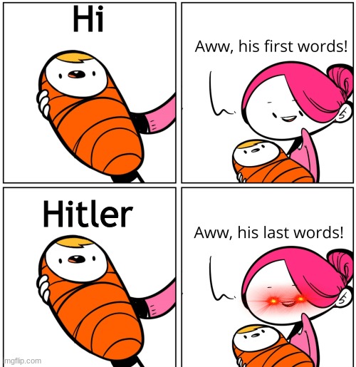 This baby is gonna destroy the world xdddd | Hi; Hitler | image tagged in aww his last words | made w/ Imgflip meme maker