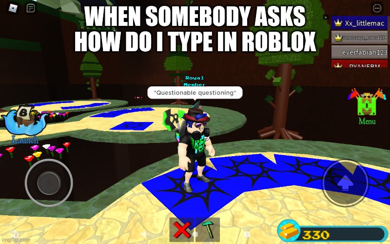 Everytime | WHEN SOMEBODY ASKS HOW DO I TYPE IN ROBLOX | image tagged in questionable questioning | made w/ Imgflip meme maker