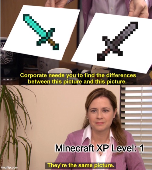 They're The Same Picture Meme | Minecraft XP Level: 1 | image tagged in memes,they're the same picture | made w/ Imgflip meme maker