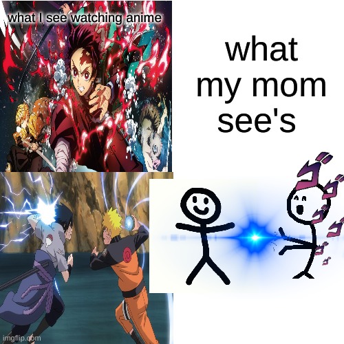 ankneemay | what I see watching anime; what my mom see's | image tagged in mom,anime | made w/ Imgflip meme maker