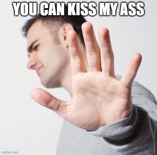 Talk to the Hand | YOU CAN KISS MY ASS | image tagged in talk to the hand | made w/ Imgflip meme maker