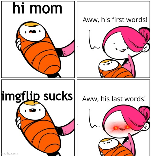 Aww, His Last Words | hi mom; imgflip sucks | image tagged in aww his last words,gifs,funny,memes | made w/ Imgflip meme maker